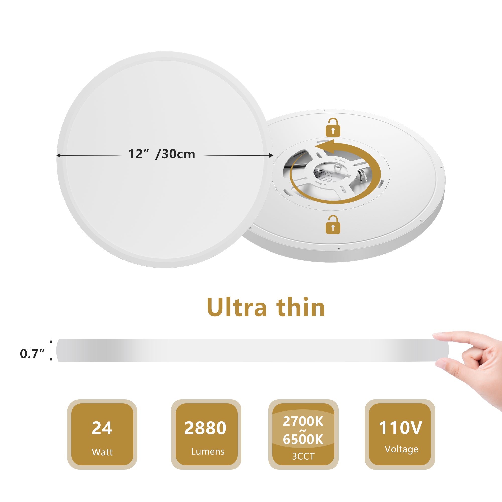 Adjustable Color Temperature LED Flush Mount Ceiling Light, 12 in., 2880 Lumens, Set of 6