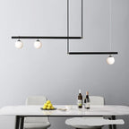 3-Light Linear Pendant Light, Copper or Black Metal & Glass