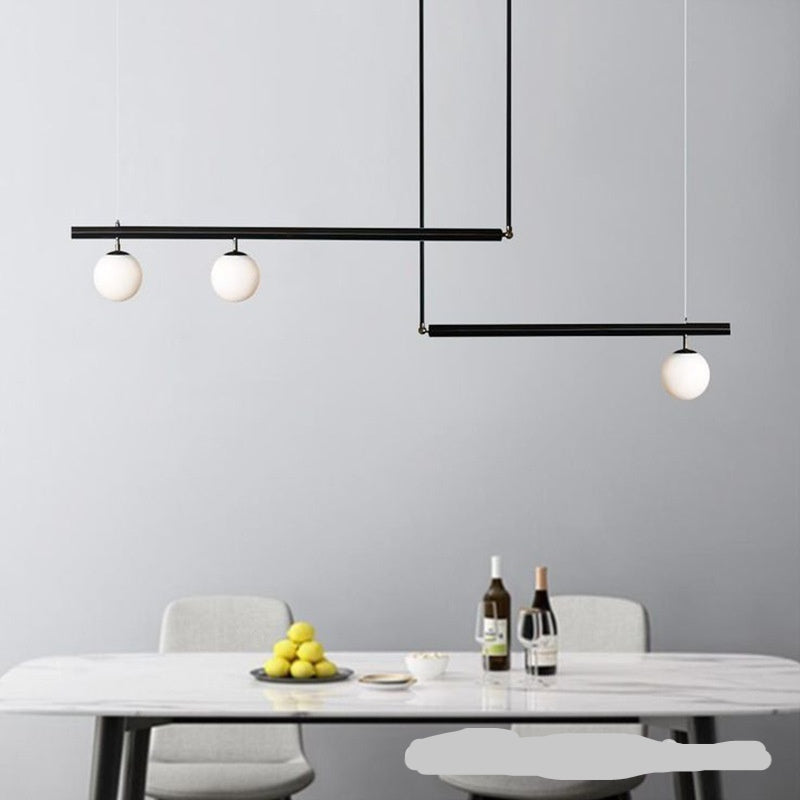 3-Light Linear Pendant Light, Copper or Black Metal & Glass