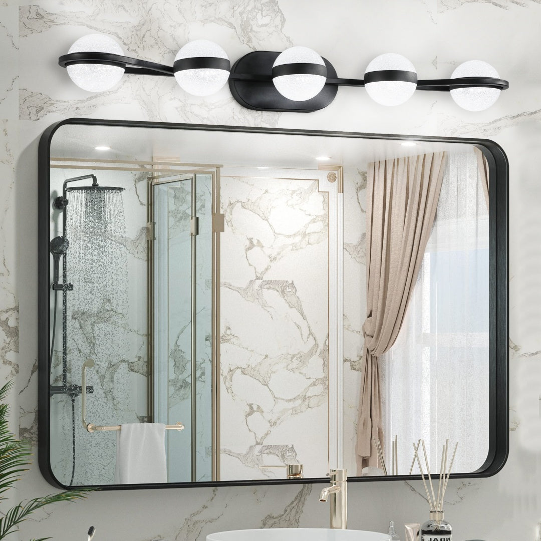 Modern Minimalist 5-Light Bathroom Vanity Light, Black for Bathroom Mirror — detail view 2