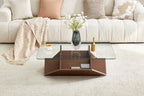 Walnut Multi-Storage Coffee Table with Tempered Glass Top