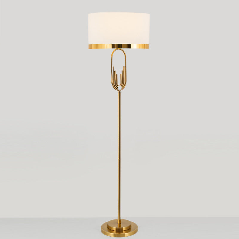 Brass Hoop Floor Lamp with White Drum Shade, 65 Inch