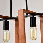 Rustic Wood & Black 4-Light Farmhouse Pendant Light, Kitchen Island Fixture