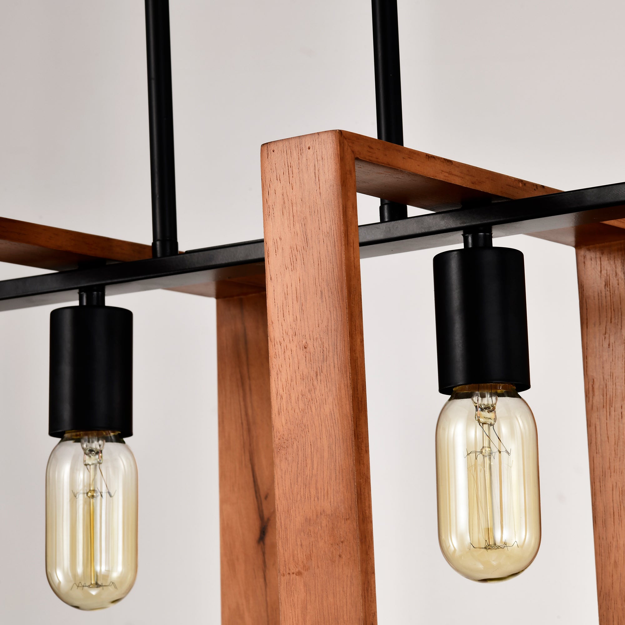 Rustic Wood & Black 4-Light Farmhouse Pendant Light, Kitchen Island Fixture