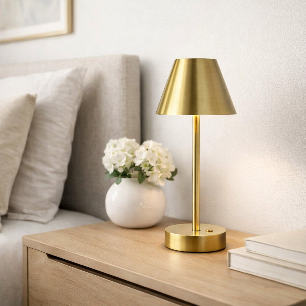 Rechargeable LED Table Lamp, Cordless Touch Switch, Antique Brass, for Bedroom — detail view 3