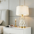 Honeycomb Ceramic Table Lamp, Cream with Gold Trim Shade