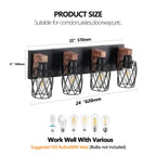 24 Industrial Vintage 4-Light Wall Sconce - Black Cage Wall Lighting F