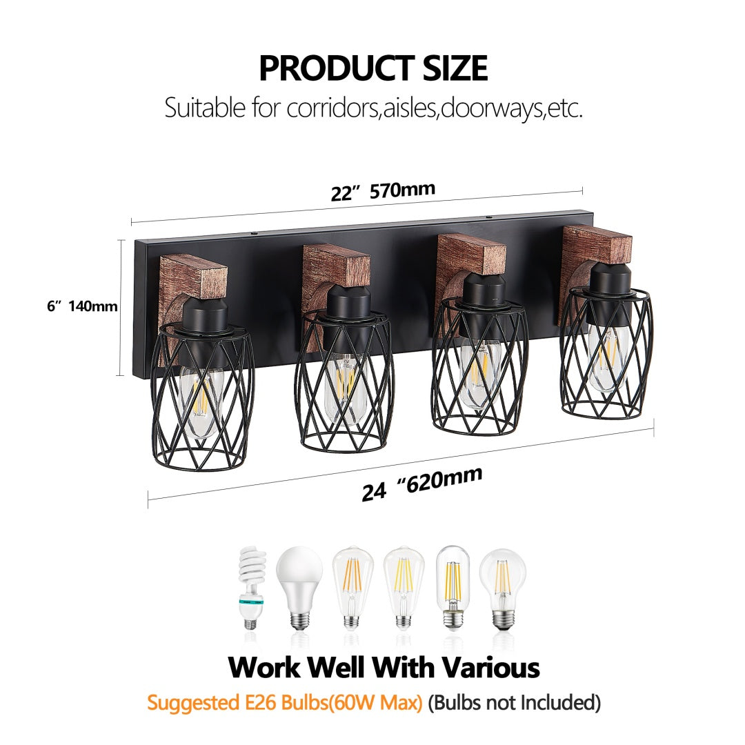 24 Industrial Vintage 4-Light Wall Sconce - Black Cage Wall Lighting F