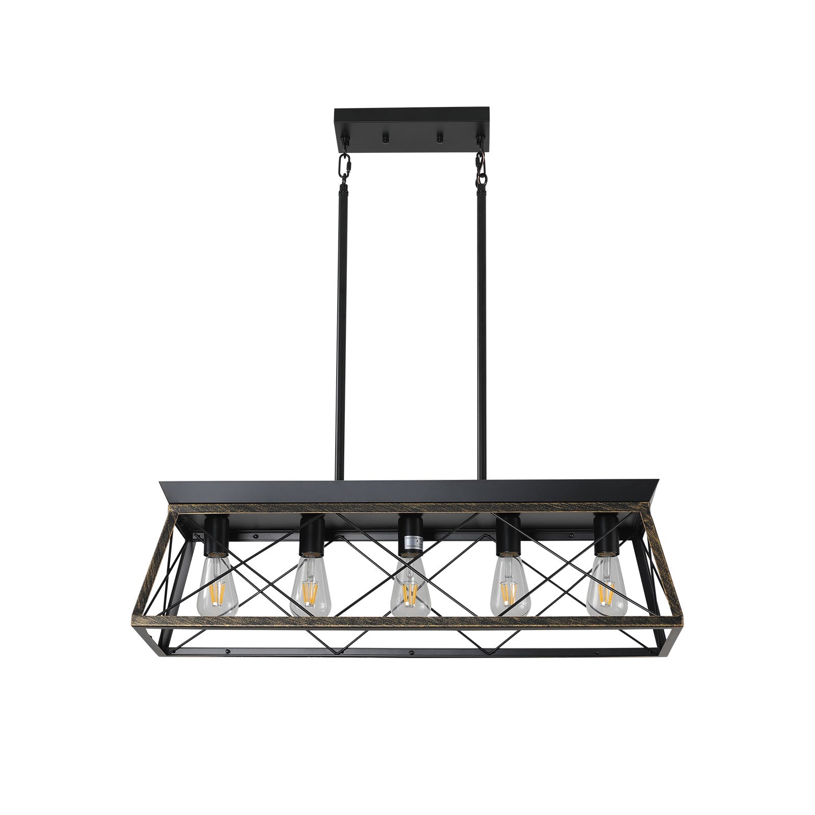 Black & Gold Industrial 5-Light Pendant Chandelier, Mesh Frame, 32 in.