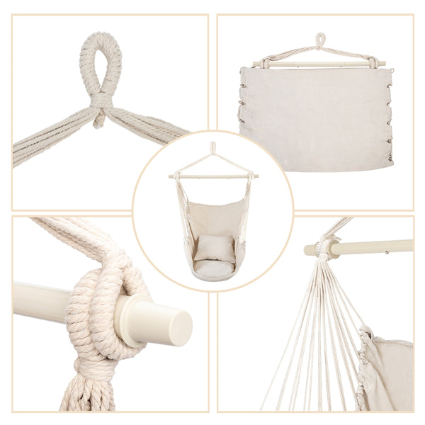 Beige Pillow Hanging Chair Polyester Cotton Belt 2pcs Pillow