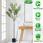 1Pc 5.9FT Artificial Olive Tree Tall Fake Olive Plant Faux Potted Oliv