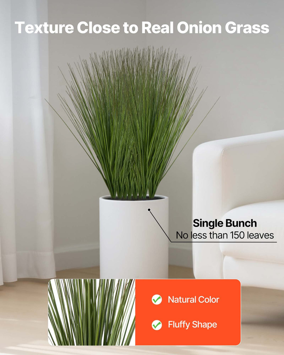 Artificial Onion Grass Plant, 27 in. Faux Greenery Stems, Green, Set of 8, for Table — detail view 2