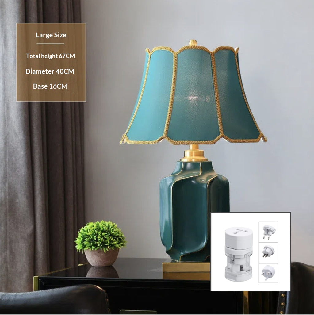 Ink Wash Ceramic Table Lamp, Copper Accents, Gray Linen Shade