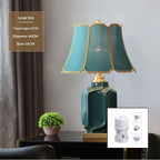 Ink Wash Ceramic Table Lamp, Copper Accents, Gray Linen Shade