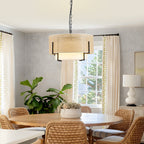 Farmhouse Boho Rattan Chandelier, Woven Texture, Fabric Shade, 19.7 in.
