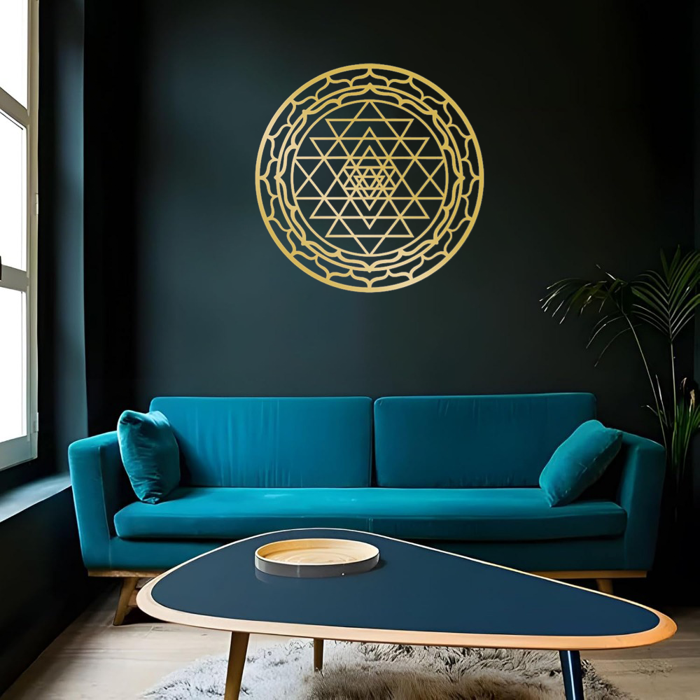 Sacred Geometry Metal Wall Art, Yantra Mandala Design, Wrought Iron, for Living Room — detail view 2