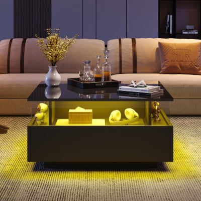 Modern LED Coffee Table with Sliding-Drawer Storage
