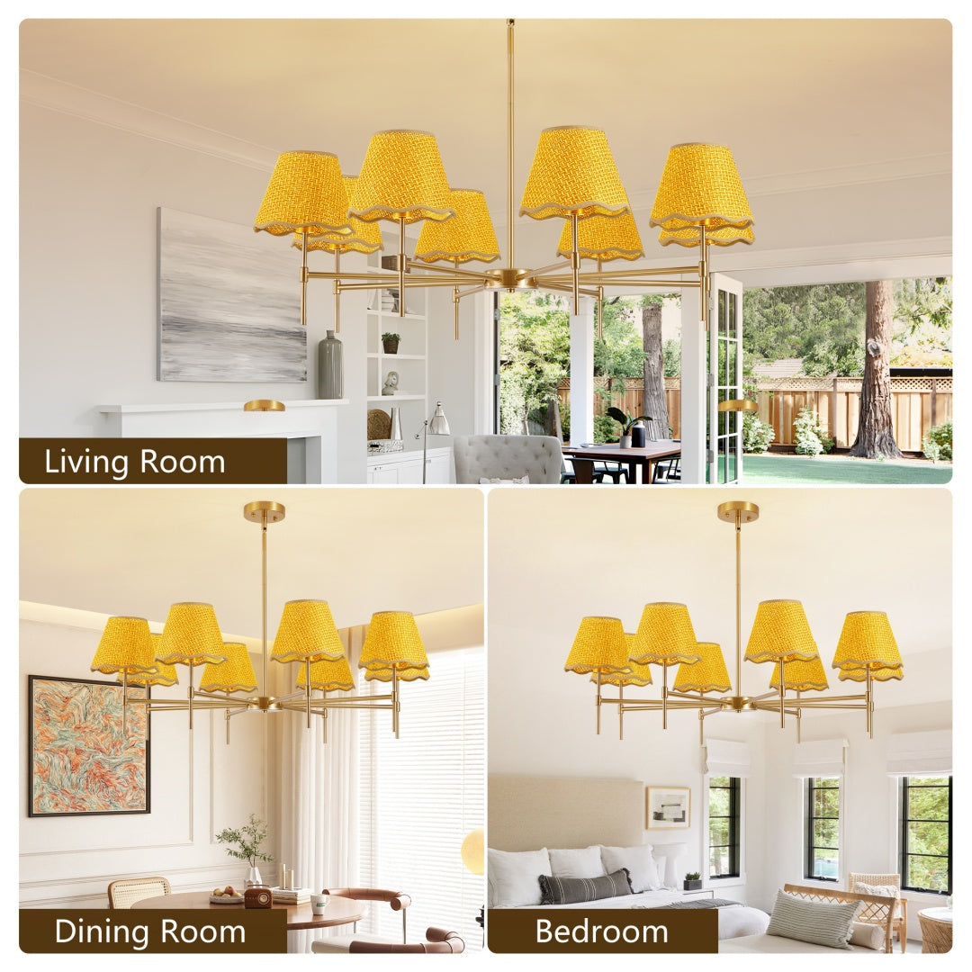 Bohemian Farmhouse Rattan Pendant Chandelier, 8-Light, Gold Finish, 38.6 in. — detail view 3