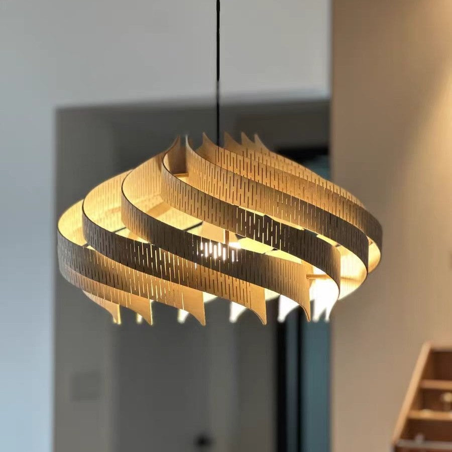 Retro Spiral Chandelier, Walnut-Tone or Cotton White