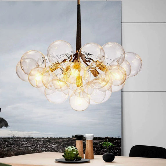 Modern 3-Light Glass Bubble Ball Pendant, 9 Clear Spheres