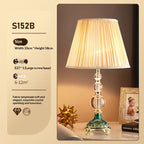 French Crystal Table Lamp, Pleated Shade, Enamel Brass Base