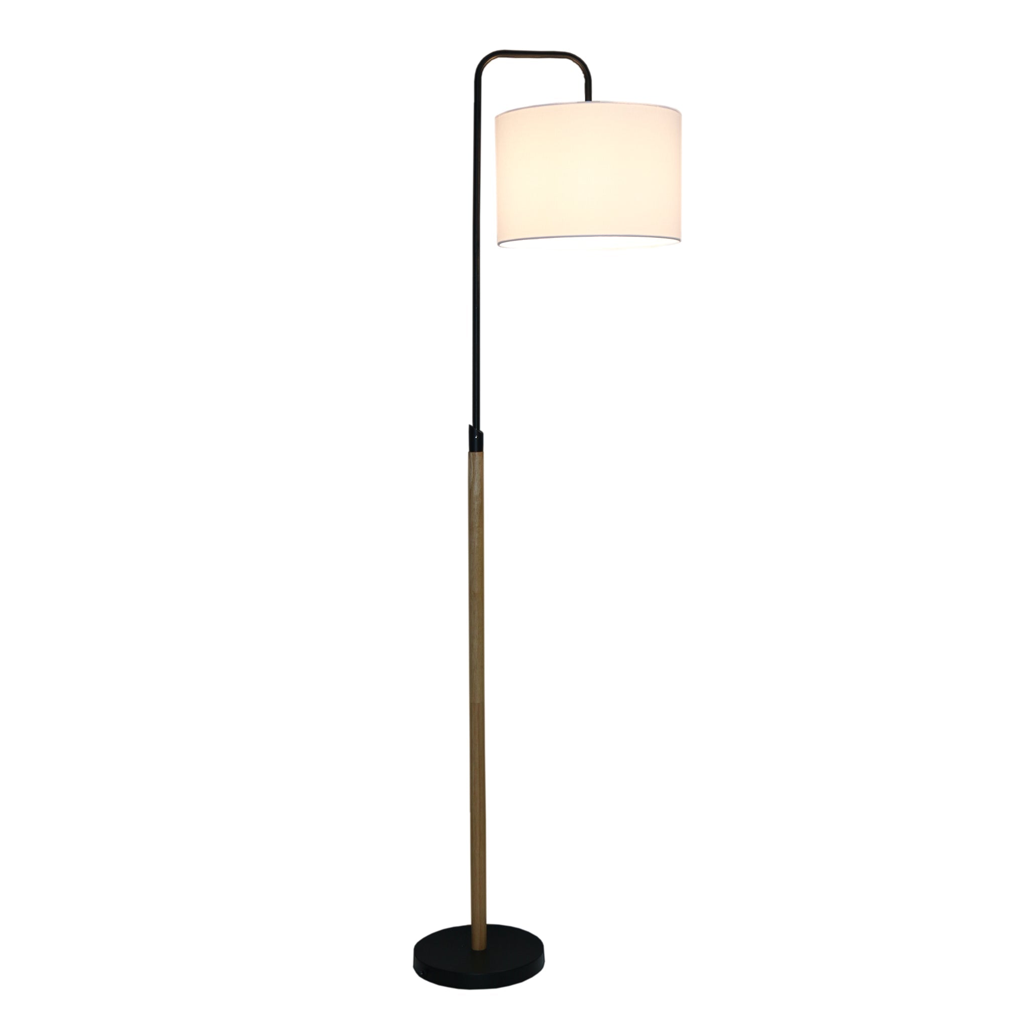 Curved Arc Floor Lamp, Cylinder Shade, Black Finish