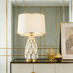 Honeycomb Ceramic Table Lamp, Cream with Gold Trim Shade