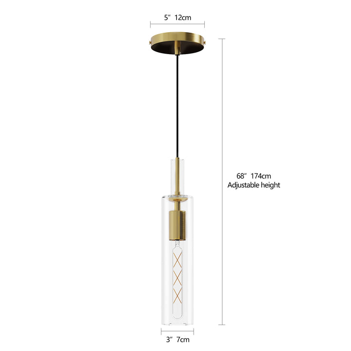 Dimension diagram for Gold Pendant Light, Modern Brass-Tone Ceiling Fixture