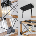 Walnut & Black Industrial Farmhouse Rectangular Pendant Light, 5-Light Chandelier, 32 in.