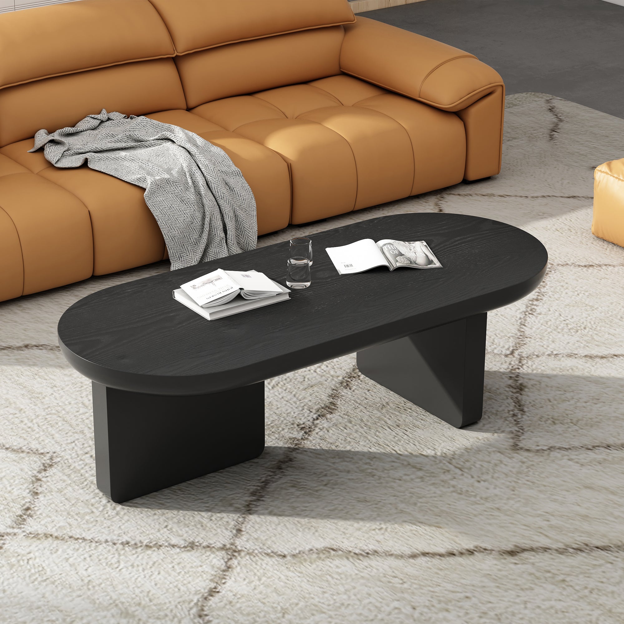 Modern Oval Coffee Table, Matte Black