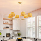 Boho Rattan 6-Light Chandelier, Handmade Woven Shade, Brass-Finished Rod, Large