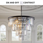 4-Tier K9 Crystal Chandelier, Black Iron Frame, 24 In. Wide
