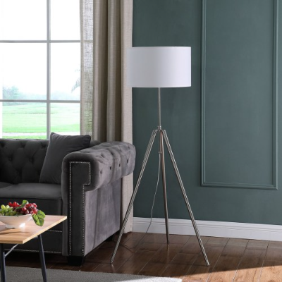 Mid-Century Adjustable Tripod Floor Lamp, Chrome Metal Finish, 47-64 in.