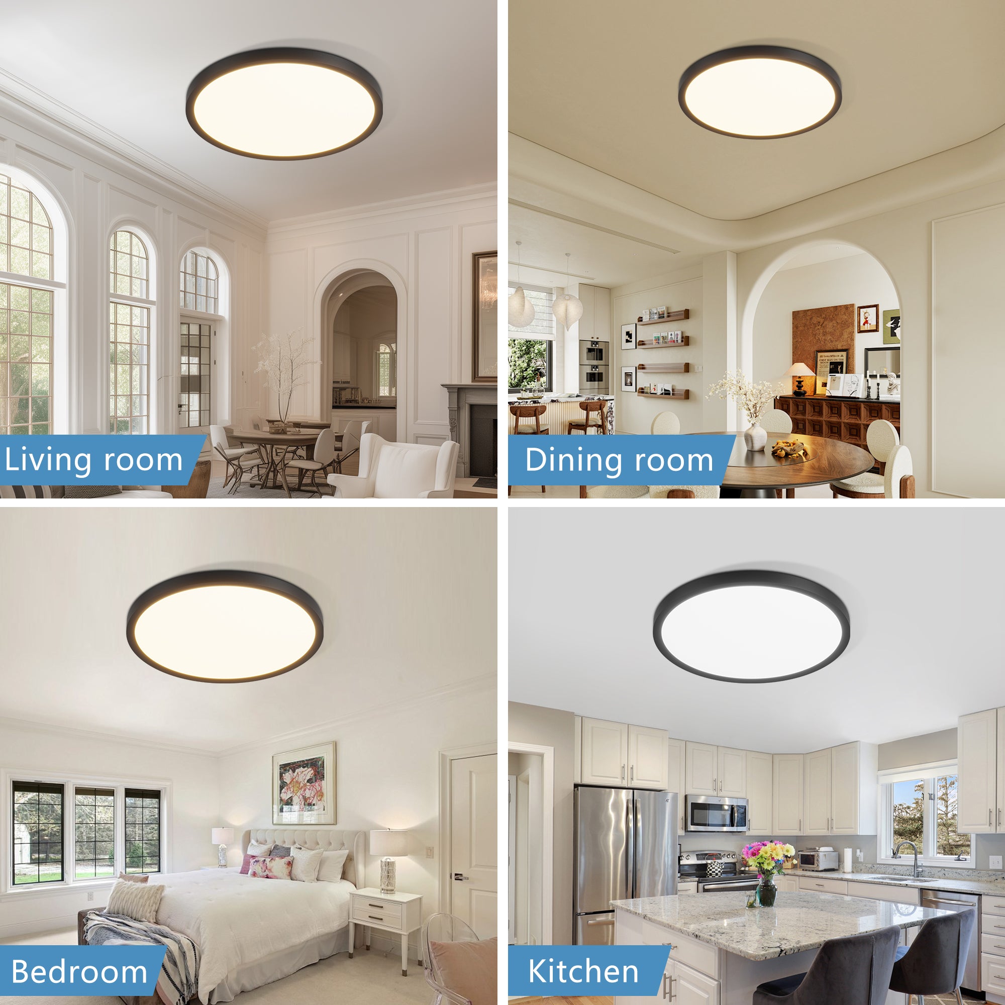 Dimmable LED Flush Mount Ceiling Light, Ultra-Thin 12 in. Design, Set of 6
