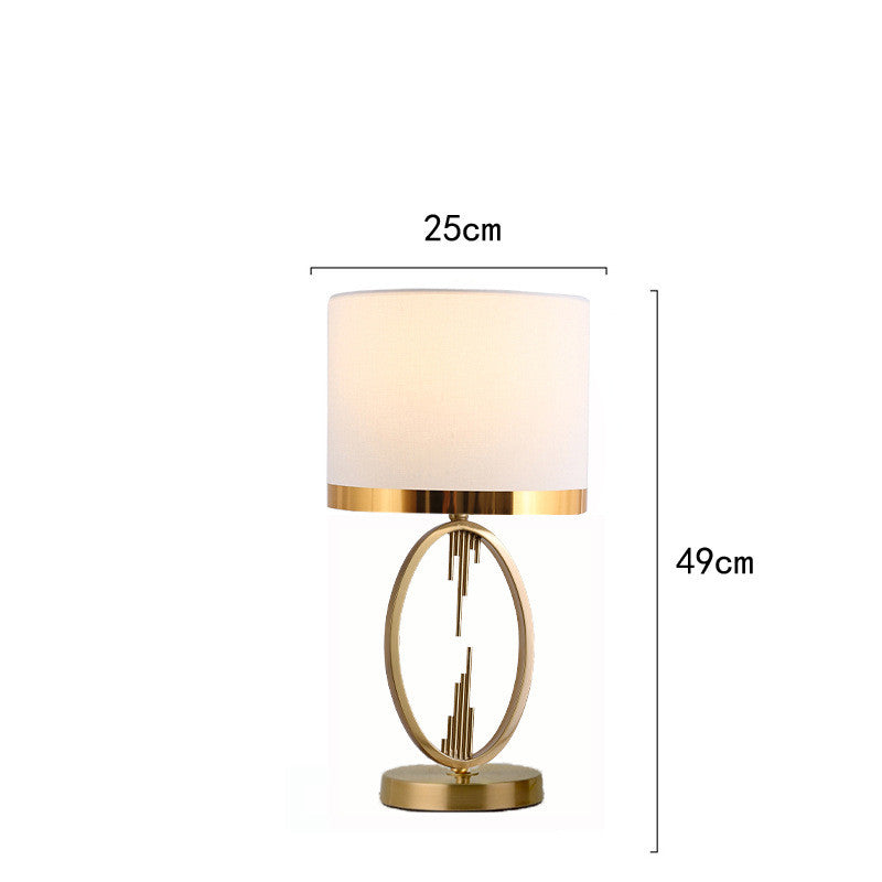 Art Deco Brass Hoop Table Lamp, White Shade with Gold Edge
