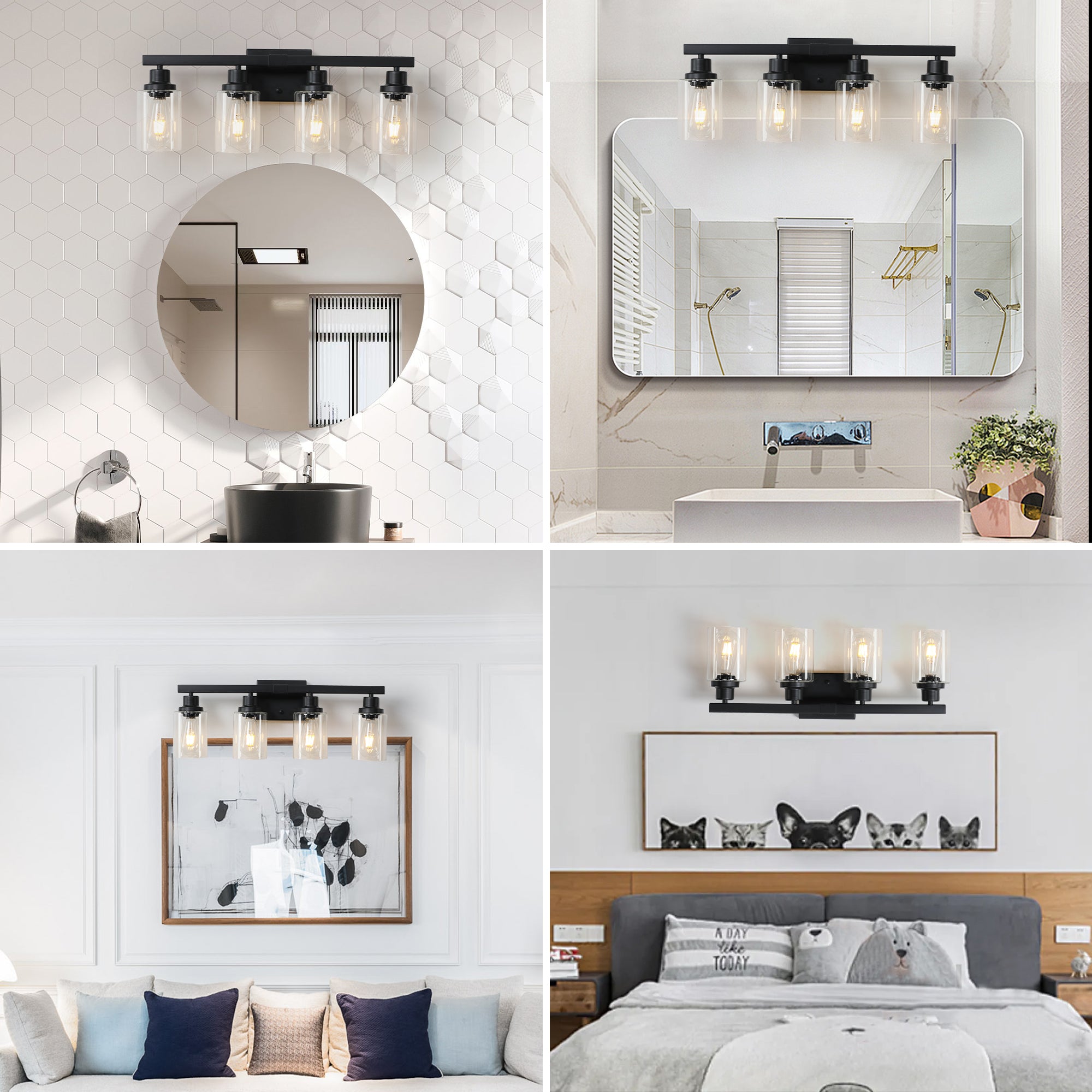 24 Modern Black 4-Light Bathroom Vanity Light Fixture