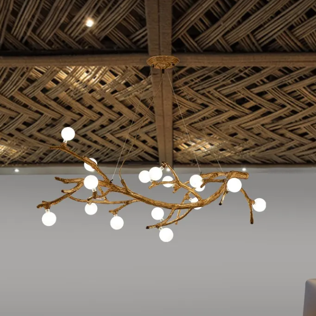 10-Light Tree Branch Chandelier, Wabi-Sabi Resin, Warm LED