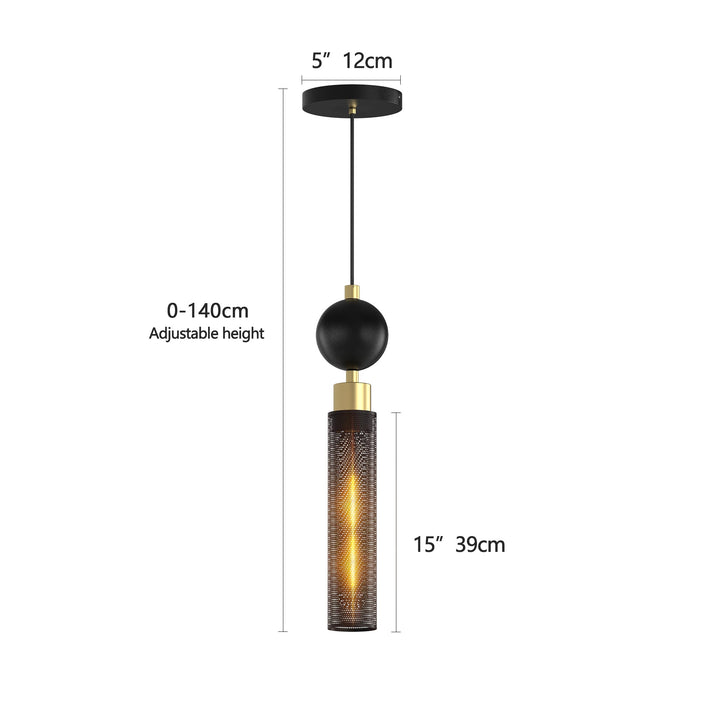 Dimension diagram for Modern Black Wrought Iron Pendant Light, Adjustable Kitchen Island Fixture