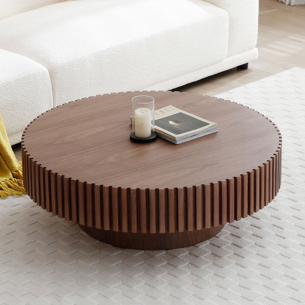 Round Pedestal Coffee Table, Walnut, 31.5 in