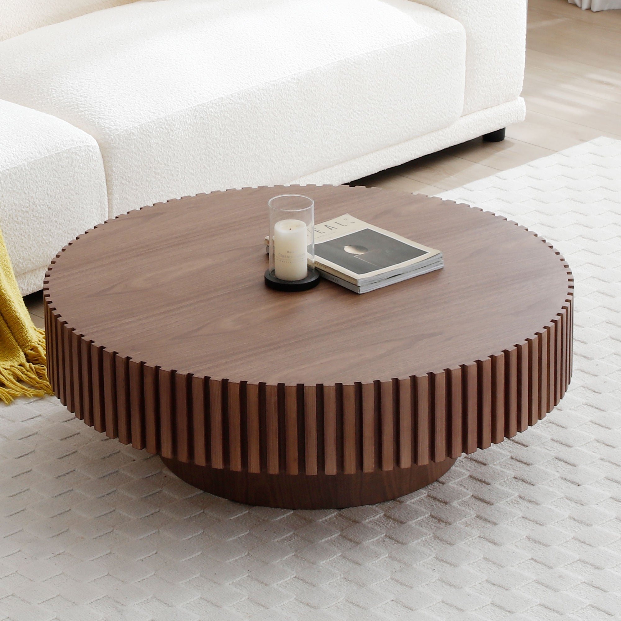 Round Pedestal Coffee Table, Walnut, 31.5 in