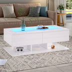 High-Gloss LED Sofa Table with Glass Top, White