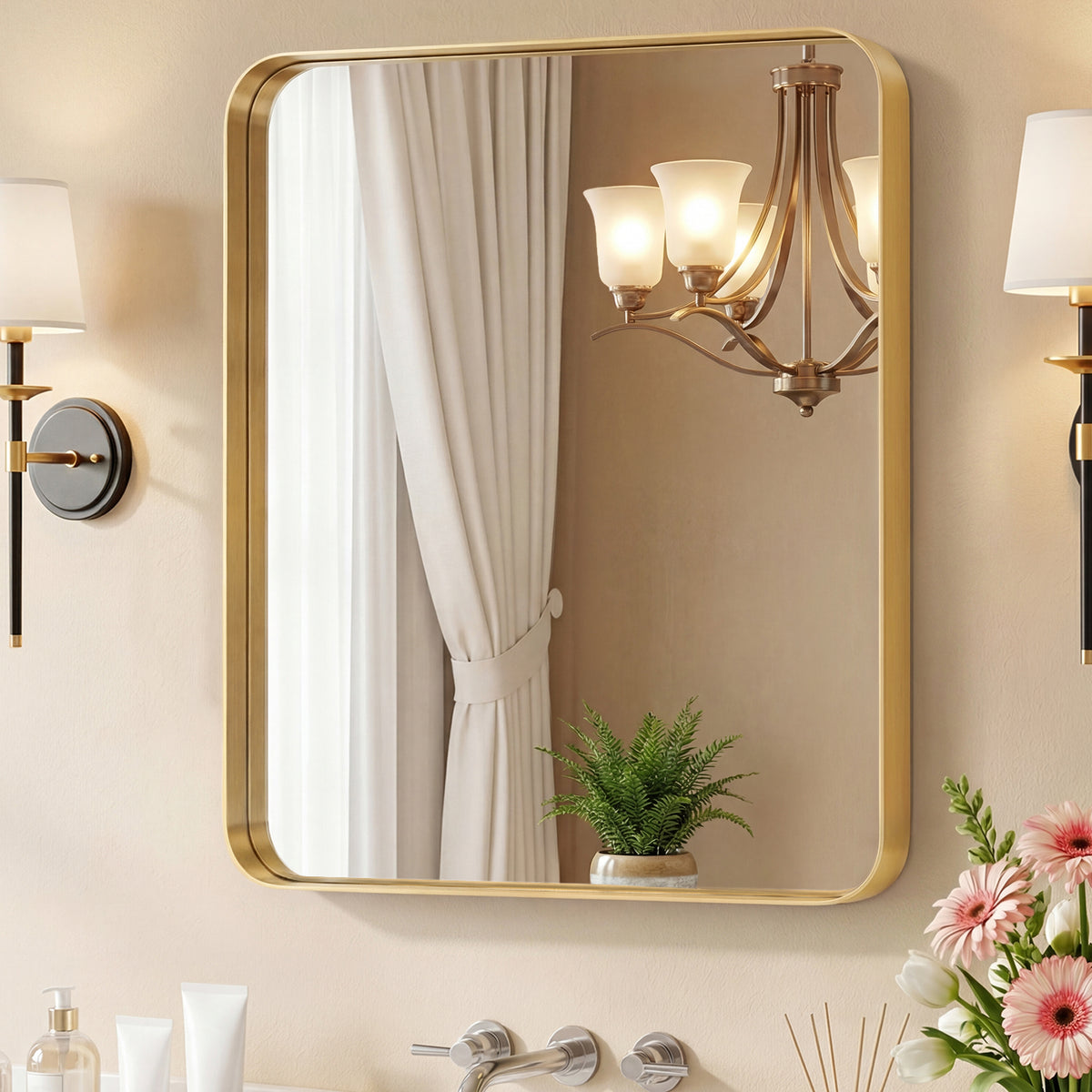 Rectangular Metal Frame Wall Mirror, Wide Border, Black, Silver or Gold, 24 x 40 or 30 x 30 in. — detail view 3