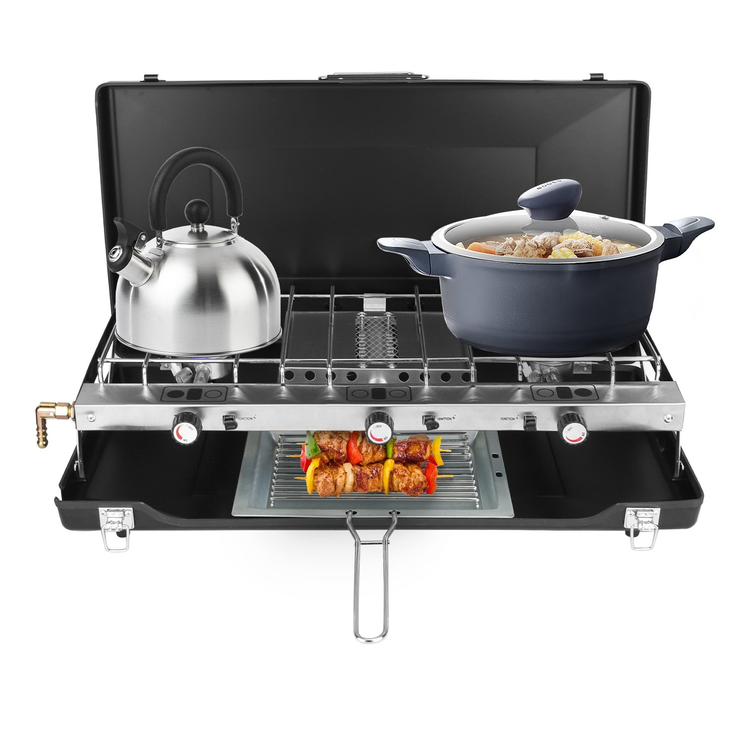 3 Burner Camping Stove 20000 BTU Portable Foldable Propane Stove With
