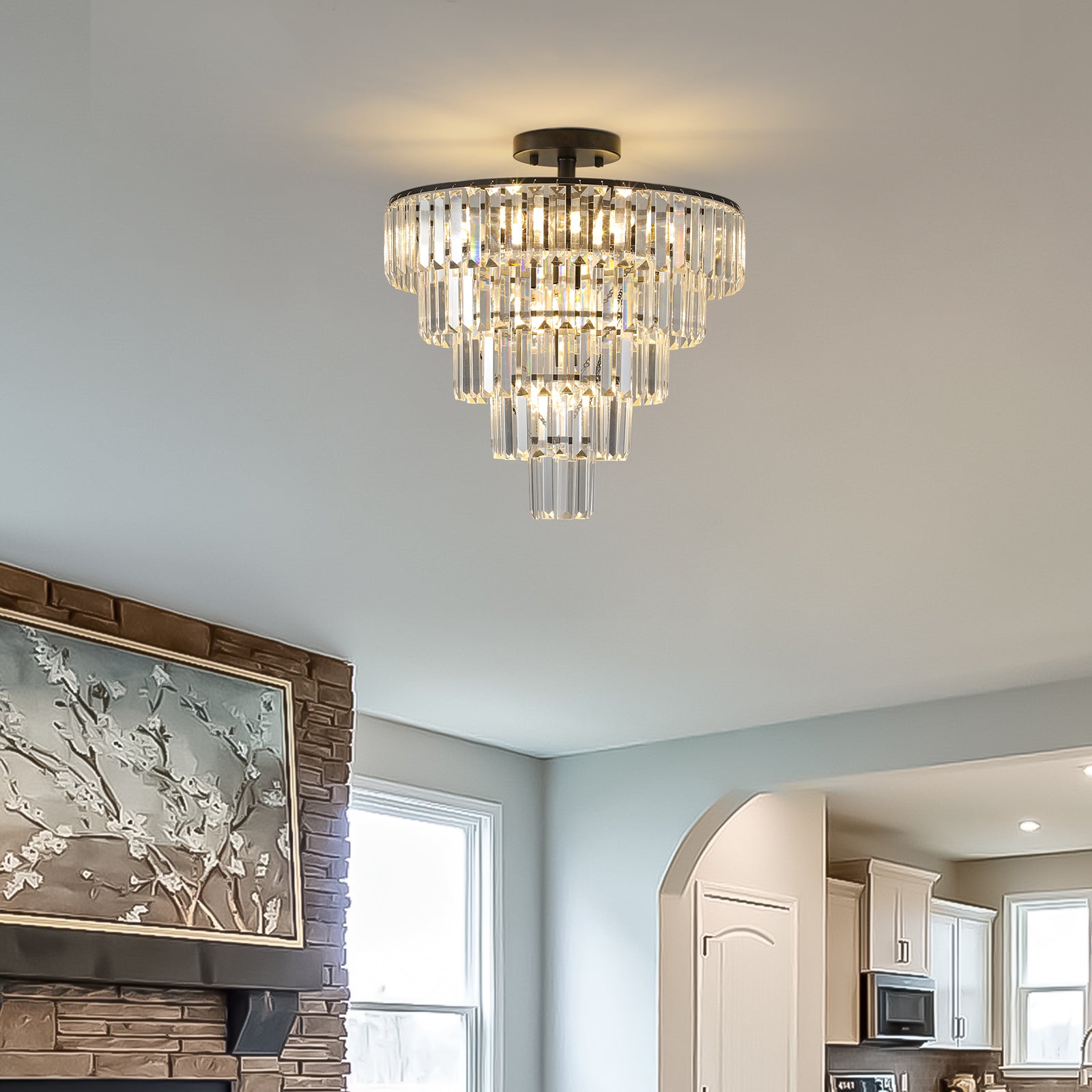 Black K9 Crystal Chandelier, Elegant Ceiling Light Fixture, 20 in.