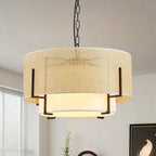 Farmhouse Boho Rattan Chandelier, Woven Texture, Fabric Shade, 19.7 in.