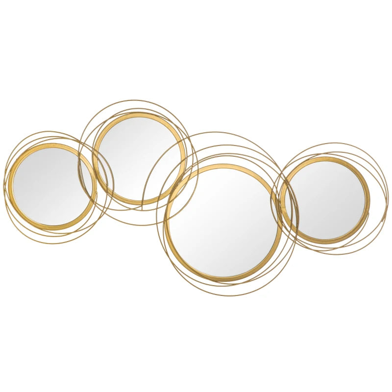 Round Metal Wall Mirror, Asymmetrical Circle Frame, Gold for Entryway — detail view 3