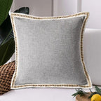 Vintage Linen Trimmed Throw Pillow Covers, Farmhouse Cushion Covers, Set of 2