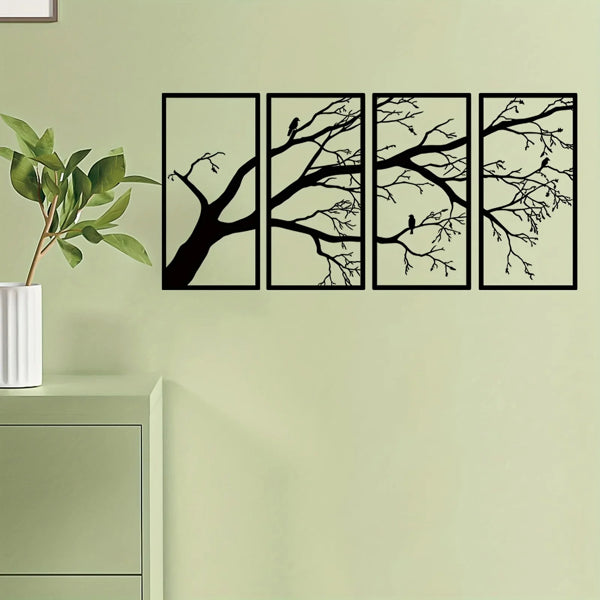 CIFbuy Modern Aluminum Dead Branch And Flying Bird Four-Piece Wall Art
