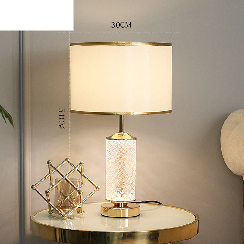 Textured Glass Table Lamp with Lit Base, Gold Trim Shade