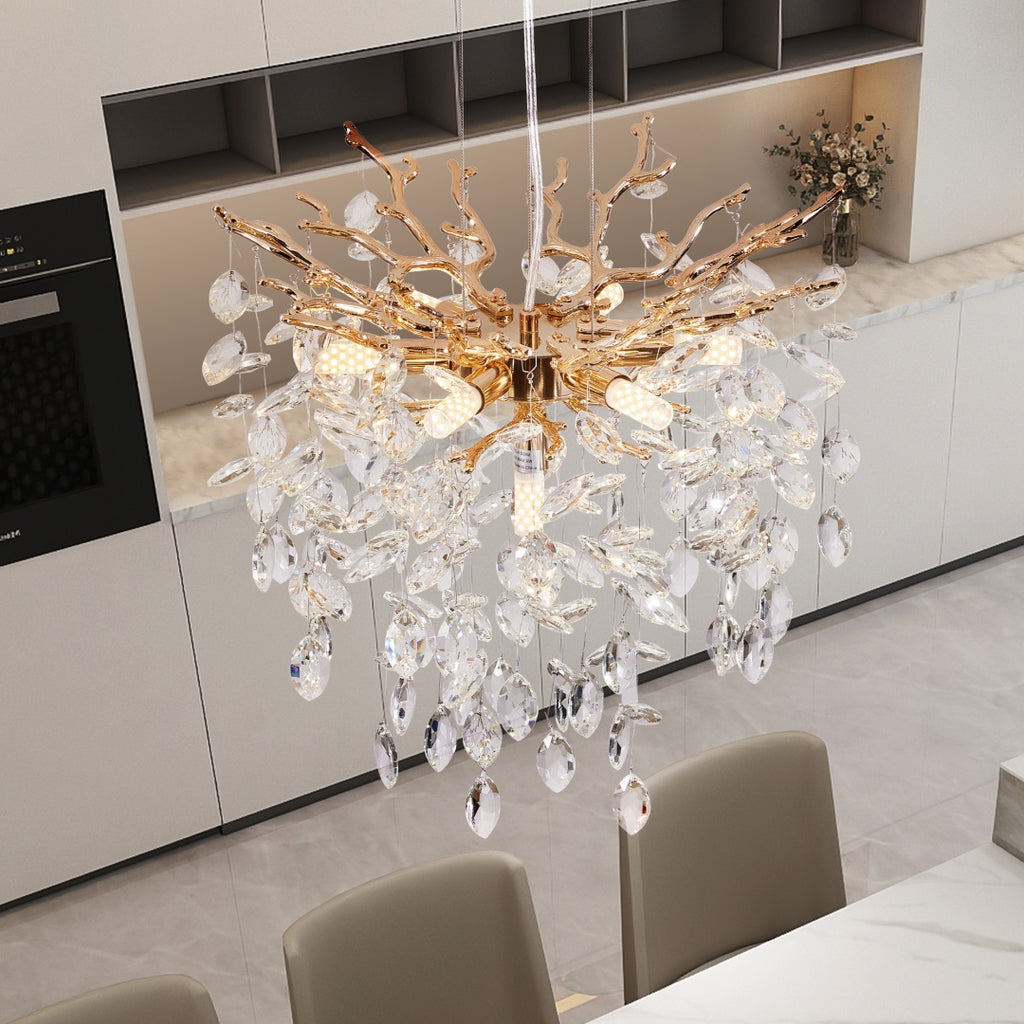 7-Light Gold Tree Branch Crystal Chandelier, 18 In. Wide